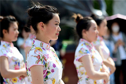 河南農(nóng)大辦茶文化周 女大學(xué)生穿旗袍弘揚(yáng)茶文化